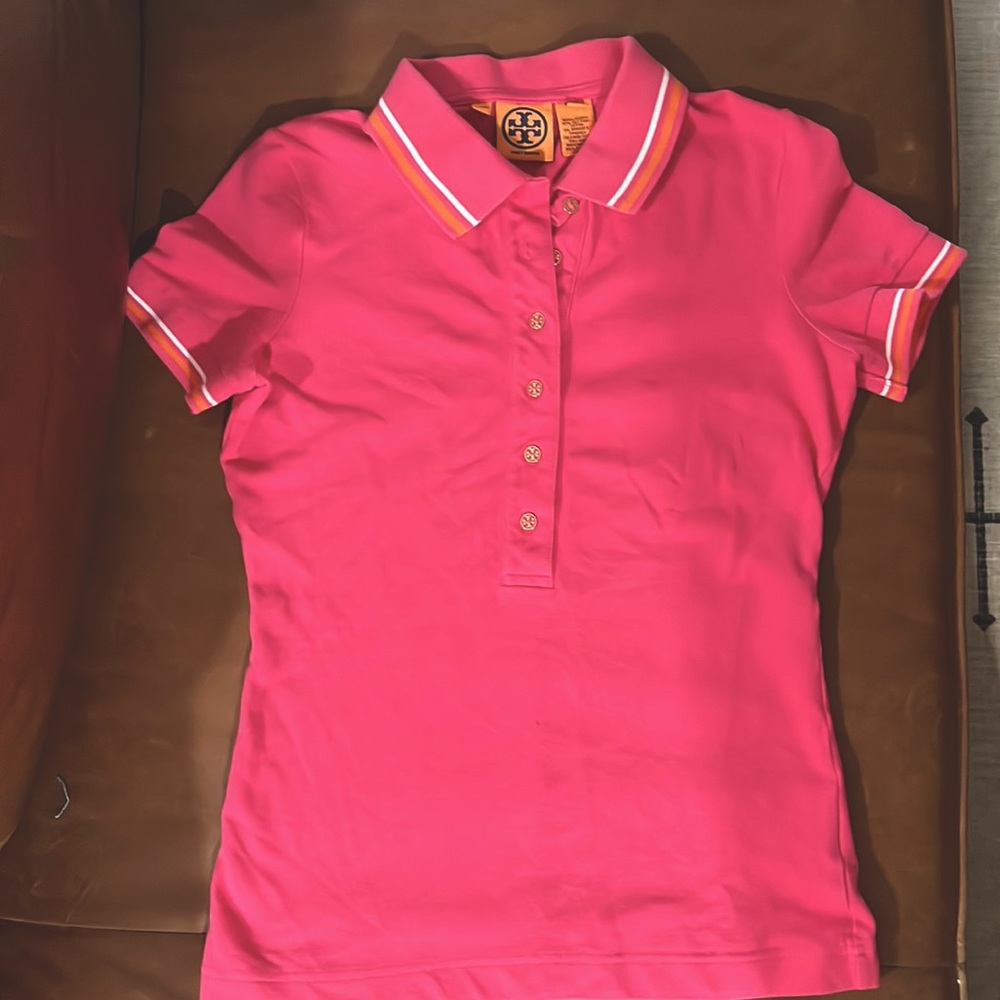 Tory Burch small hot pink polo shirt